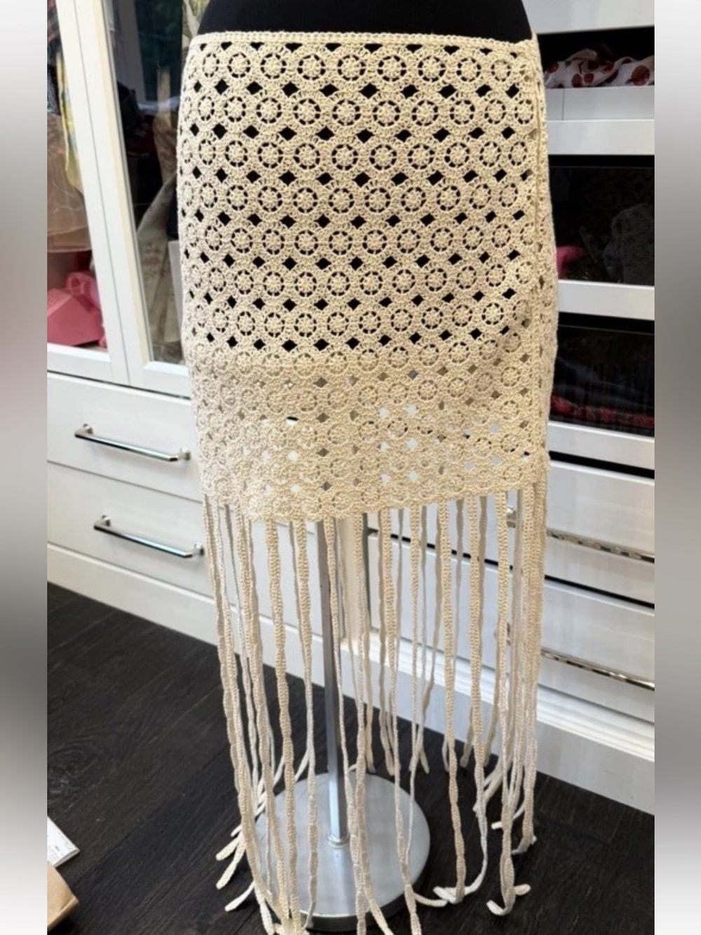 ZARA 7901/365/712 CREAM CROCHET SKIRT ECRU KNIT BOHO LARGE SUMMER
